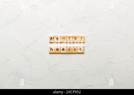 Psychische Gesundheit Wort auf Holz Block geschrieben. Psychische Gesundheit text auf Tisch, Konzept. Stockfoto