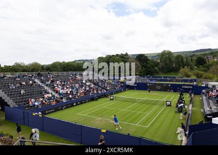 Ilkley, Vereinigtes Königreich, 18. Juni 2024, Richard GASQUET gegen Mattia BELLUCCI Weitschuss im Ilkley Lawn Tennis and Squash Club, Credit Aaron Badkin/Alamy Live News. Stockfoto