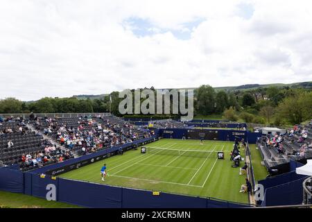 Ilkley, Vereinigtes Königreich, 18. Juni 2024, Richard GASQUET gegen Mattia BELLUCCI Weitschuss im Ilkley Lawn Tennis and Squash Club, Credit Aaron Badkin/Alamy Live News. Stockfoto