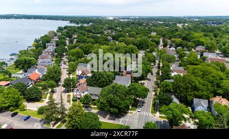 Luftaufnahme von Madison, Wisconsin an einem angenehmen Sommertag. Stockfoto