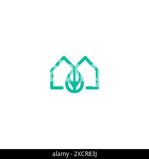 Lineares Logodesign von Leaf Green House. Bio-Home-Logo Stock Vektor