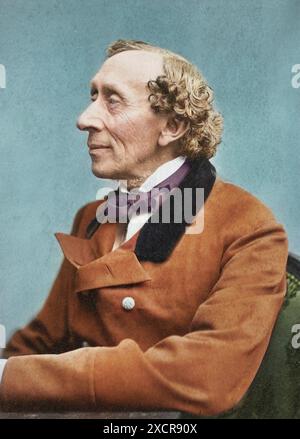 Dänischer Autor Hans Christian Andersen (1805-1875), fotografiert von Thora Hallager in Kopenhagen 1869. Stockfoto