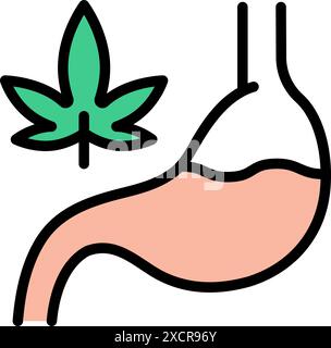 CBD Unkrautextrakt und Magen einfach Symbol. Cannabis-Vektor-Farbsymbol. Logo-Symbol für medizinisches Marihuana. CBD Kapseln für psychische Gesundheit, Entspannung und de Stock Vektor