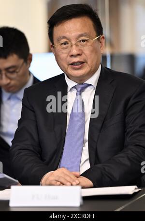 Brüssel, Belgien Juni 2024. Der Präsident der Xinhua-Agentur Fu Hua wurde während eines Besuchs der chinesischen Presseagentur Xinhua bei der Credit: Belga News Agency/Alamy Live News vorgestellt Stockfoto