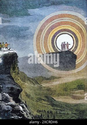 Illustration des optischen Phänomens, genannt Brocken Spectre, von Camille Flammarion, 1888. Ein Brockengespenst (auch Brockenbogen oder Berg s genannt) Stockfoto