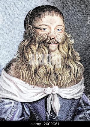 Barbara van Beck (18. Februar 1629 - ?) War eine deutsche Frau, die an einer seltenen genetischen Störung litt, Hypertrichosis universalis, auch bekannt als Ambra Stockfoto