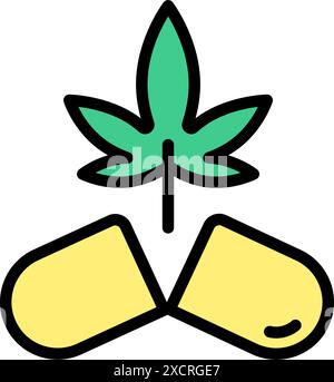 Medizinisches Marihuana oder CBD Unkrautextrakt Pillen, Vektorsymbol. Flaches Symbol der Cannabiskapsel. Einfaches Schild isoliert auf weißem Hintergrund. Stock Vektor