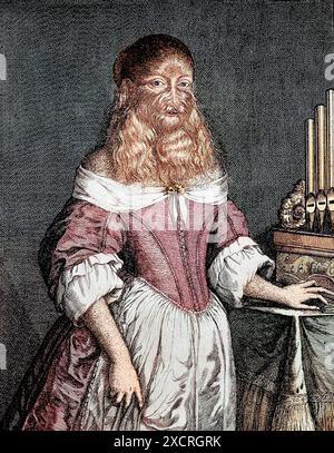 Barbara van Beck (18. Februar 1629 - ?) War eine deutsche Frau, die an einer seltenen genetischen Störung litt, Hypertrichosis universalis, auch bekannt als Ambra Stockfoto