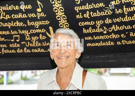 Cali, Kolumbien - 17. Juni 2024: Senioren auf dem berühmten Platz Jairo Varela. Seniorenreisekonzept. Stockfoto