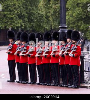 Grenadier Guards Vorbereitung auf die Route The Mall Trooping The Colour Color The Mall London 2024 Stockfoto