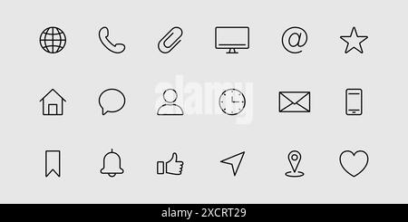Symbol Für Kontaktlinie. Einfache Benutzeroberfläche Lineares Symbol in flacher Ausführung. Piktogramm Adresse, Mobiltelefon, E-Mail. Kommunikationssymbol im einfachen Minimalismus Stock Vektor