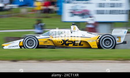 8. Juni 2024: IndyCar #3 Scott McLaughlin fährt sein Team Penske XPEL-Auto während des Qualifyings vor dem XPEL Grand Prix auf der Road America in Elkhart Lake, WI - Mike Wulf/CSM Stockfoto