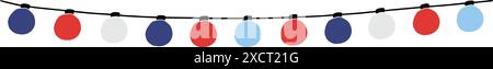 Dekorative Girlande. Bunte rote, blaue und weiße Glühlampen isoliert auf Hintergrund. Vektorillustration, Webbanner. Memorial, Labor Day Stock Vektor