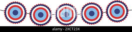 Dekorative Girlande. Bunte Papierrosetten in den USA Fahnenfarben isoliert auf Hintergrund. Vektorillustration, Webbanner. Memorial, Labor Day Stock Vektor