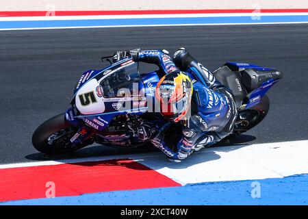 Misano Adriatico, Italien. Juni 2024. Philipp Oettl von GMT94 Yamaha mit Yamaha YZF R1 in Aktion während der FIM SBK Superbike World Championship Pirelli Emilia-Romagna Round - Freies Training auf Misano World Circuit in Misano Adriatico. (Foto: Fabrizio Carabelli/SOPA Images/SIPA USA) Credit: SIPA USA/Alamy Live News Stockfoto