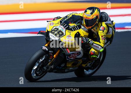 Misano Adriatico, Italien. Juni 2024. Andrea Iannone vom Team Goeleven mit Ducati Panigale V4R in Aktion während der FIM SBK Superbike World Championship Pirelli Emilia-Romagna Round - Freies Training auf dem Misano World Circuit in Misano Adriatico. (Foto: Fabrizio Carabelli/SOPA Images/SIPA USA) Credit: SIPA USA/Alamy Live News Stockfoto