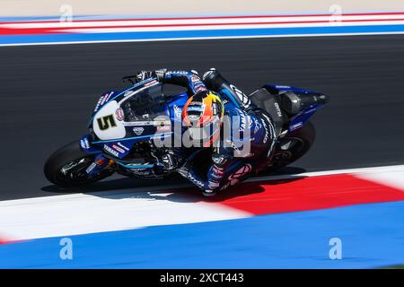 Misano Adriatico, Italien. Juni 2024. Philipp Oettl von GMT94 Yamaha mit Yamaha YZF R1 in Aktion während der FIM SBK Superbike World Championship Pirelli Emilia-Romagna Round - Freies Training auf Misano World Circuit in Misano Adriatico. (Foto: Fabrizio Carabelli/SOPA Images/SIPA USA) Credit: SIPA USA/Alamy Live News Stockfoto