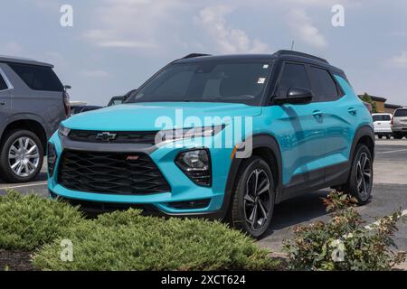 Plainfield - 16. Juni 2024: Gebrauchte Chevrolet Trailblazer-Anzeige. Aufgrund von Preisproblemen kauft und verkauft Chevy Gebrauchtfahrzeuge, um die Nachfrage zu befriedigen. MEIN:20 Stockfoto