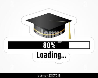 Loading Graduation, Aufkleber Klasse 2024 mit schwarzer akademischer Kappe. Gratulation Absolventinnen Vorlage für Gratulation Stand oder Bilderrahmen Design Stock Vektor