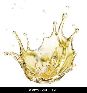Ölspritzer auf weißem Hintergrund. Beschneidungspfad. 3D-Rendering. Stockfoto