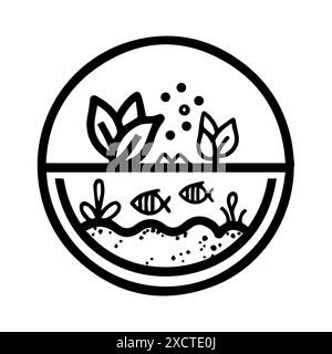 Terrarium-Logo oder modernes Symbol. Vektorgrafik und Ikonendesign mit auffälligen Konturen. Schwarz-weiß Pixel Perfect minimalistisches Symbol isoliert weiß Stock Vektor