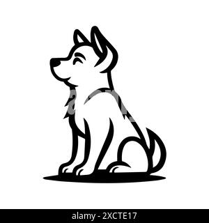 Hundelogo oder Symbol für moderne Linien. Vektorgrafik und Ikonendesign mit auffälligen Konturen. Schwarzes und weißes minimalistisches Pixel Perfect-Symbol isoliert weißen Hintergrund Stock Vektor