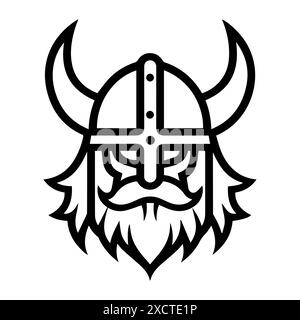 Logo des Wikinger Helms oder Symbol der modernen Linie. Vektorgrafik und Ikonendesign mit auffälligen Konturen. Schwarz-weiß Pixel Perfect minimalistisches Symbol isoliert W Stock Vektor