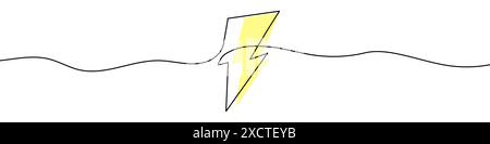 Fortlaufende, bearbeitbare Linienzeichnung des Blitzsymbols. Eine Linie gezeichneter Blitz. Vektorabbildung. Blitzsymbol in einer Zeile. Stock Vektor