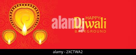 Dekoriert mit beleuchteten Öllampen diwali Feier Banner Hintergrund Stock Vektor