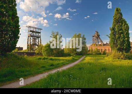 Park Gneisenau mit den beiden Tragwerken der stillgelegten Zeche, Deutschland, Nordrhein-Westfalen, Ruhrgebiet, Dortmund Stockfoto