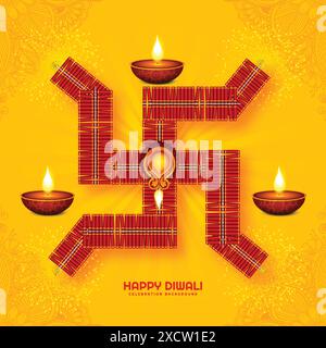 Illustration von brennendem diya auf glücklichem diwali-Feiertagshintergrund Stock Vektor