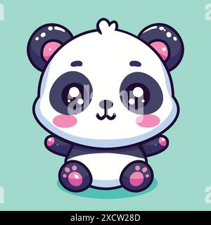 Ein niedlicher Cartoon-Panda mit großen Augen und rosa Wangen ist auf einem Aqua-Hintergrund abgebildet Stock Vektor