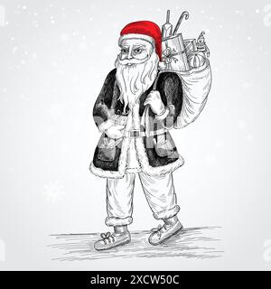Handgezeichneter fröhlicher weihnachtsmann-Sketch-Kartenhintergrund Stock Vektor
