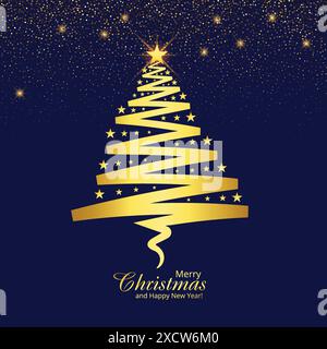 Kunstvolle weihnachtslinie mit goldenem Baum Stock Vektor