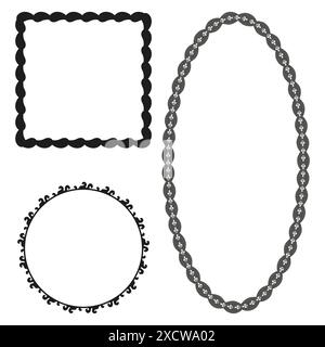 Verzierte Vektorrahmen. Schwarz-weiß. Dekorative Ränder. Elegante Formen. Stock Vektor