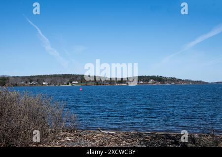 Uferpromenade in Mahone Bay, Nova Scotia, Kanada Stockfoto