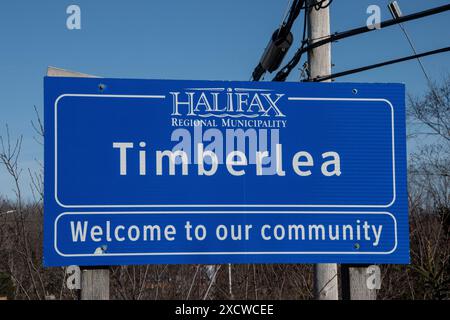 Willkommen bei Timberlea Sign on NS 3 in Nova Scotia, Kanada Stockfoto