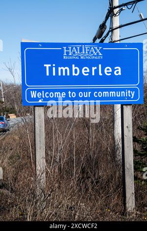 Willkommen bei Timberlea Sign on NS 3 in Nova Scotia, Kanada Stockfoto