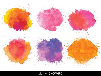 Farbenfrohes Set mit abstraktem Aquarellflecken Stock Vektor