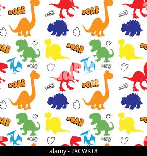 Helle Dinosaurier mit verspieltem „Brüllen“-Text Stock Vektor