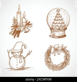 Handgezeichnetes weihnachtssymbol-Set Stock Vektor