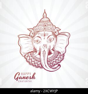 Wunderschönes Ganesh Chaturthi-Gesicht im Sketch-Art-Design Stock Vektor