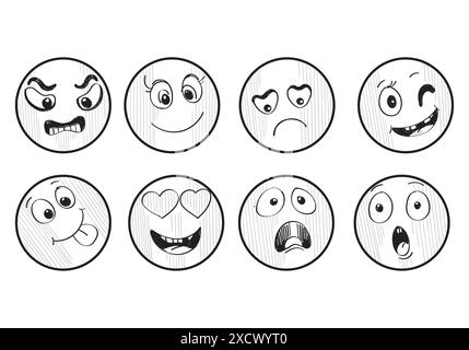 Verschiedene handgezeichnete Smileys-Skizzen Stock Vektor