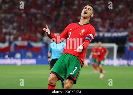 Hamburg, Deutschland. Juni 2024. Cristiano Ronaldo aus Portugal reagiert während des EURO-Spiels zwischen Portugal und Tschechien am 18. Juni 2024 in der Red Bull Arena (Endpunktzahl Portugal 2-1 Tschechische Republik) (Foto: Sergei Mikhailichenko/SOPA Images/SIPA USA) Credit: SIPA USA/Alamy Live News Stockfoto