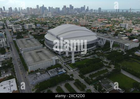 Eine allgemeine Gesamtansicht des LoanDepot Park, Freitag, 11. August 2023, in Miami. Stockfoto