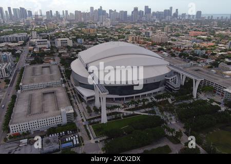 Eine allgemeine Gesamtansicht des LoanDepot Park, Freitag, 11. August 2023, in Miami. Stockfoto