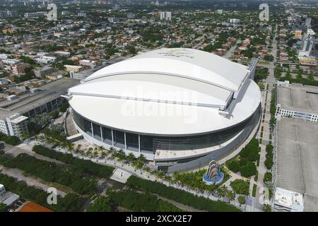 Eine allgemeine Gesamtansicht des LoanDepot Park, Freitag, 11. August 2023, in Miami. Stockfoto