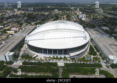 Eine allgemeine Gesamtansicht des LoanDepot Park, Freitag, 11. August 2023, in Miami. Stockfoto