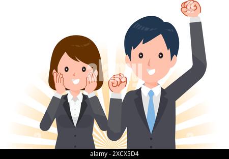 Geschäftsleute in Anzügen. Emotionen, Aufregung, Freude. Stock Vektor