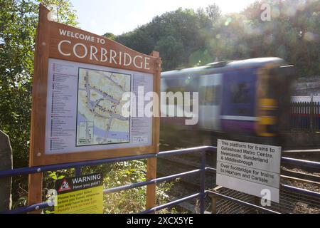 Corbridge Railway Station in Northumberland an der Tyne Valley Line zwischen Newcastle upon Tyne und Carlisle. Stockfoto